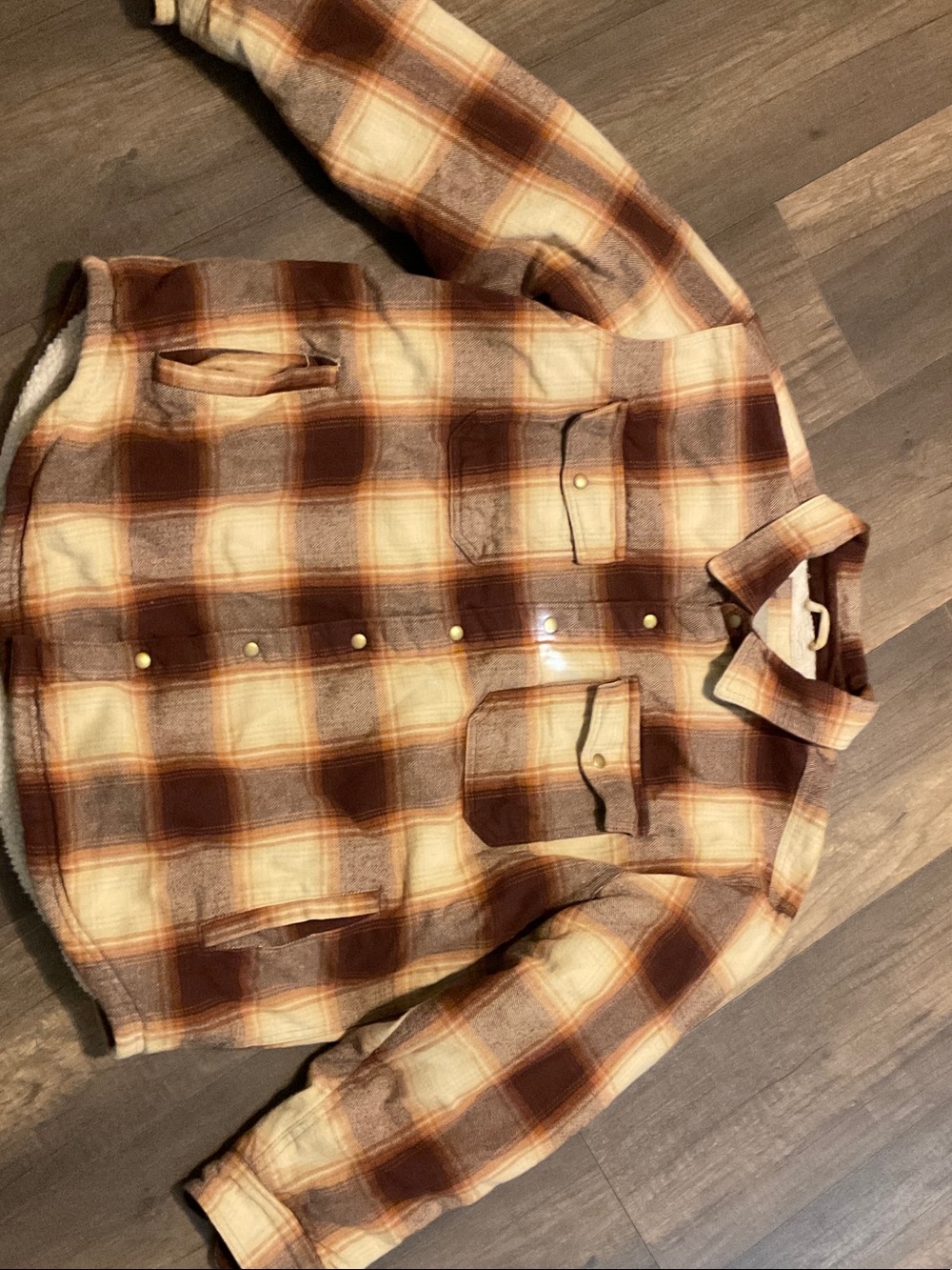 Falls Creek Brown & Cream Plaid Sherpa-Lined Button Shirt Jacket